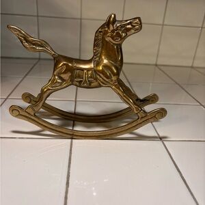 Vintage Solid Brass Rocking Horse Figurine Tail Up Patina